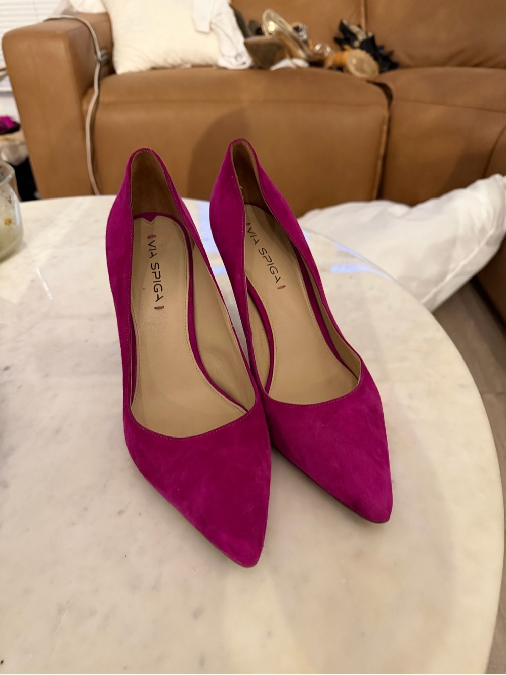 Via Spiga Magenta Suede Pointed-Toe Pumps
